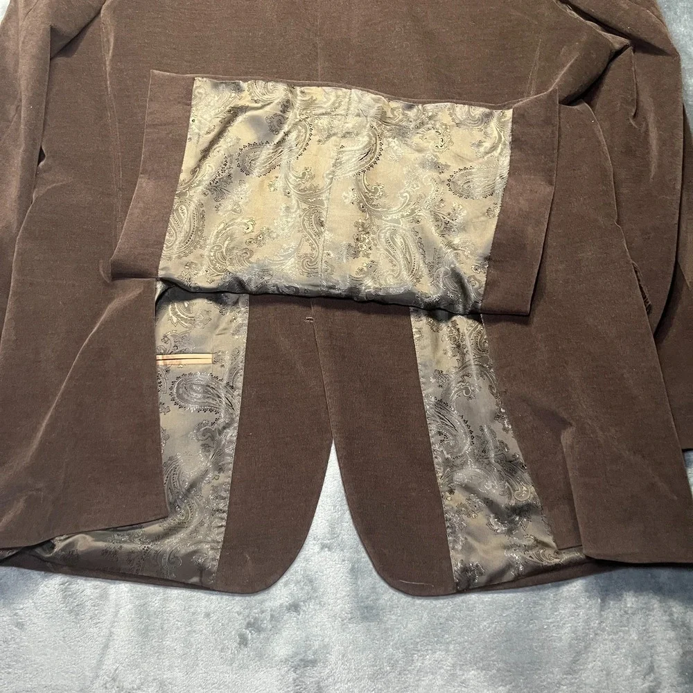 Hugo Boss Velvet Blazer Men's 46R Brown Sport Coat Jacket Stretch Paisley Lined